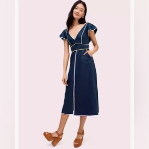 Kate Spade Linen Contrast Trim Dress